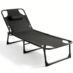 Adjustable Folding Camping Lounge Chair with Removable Soft Cushion